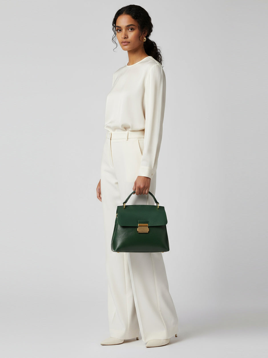 Womens Real Leather Small Handbag Gabriella Green