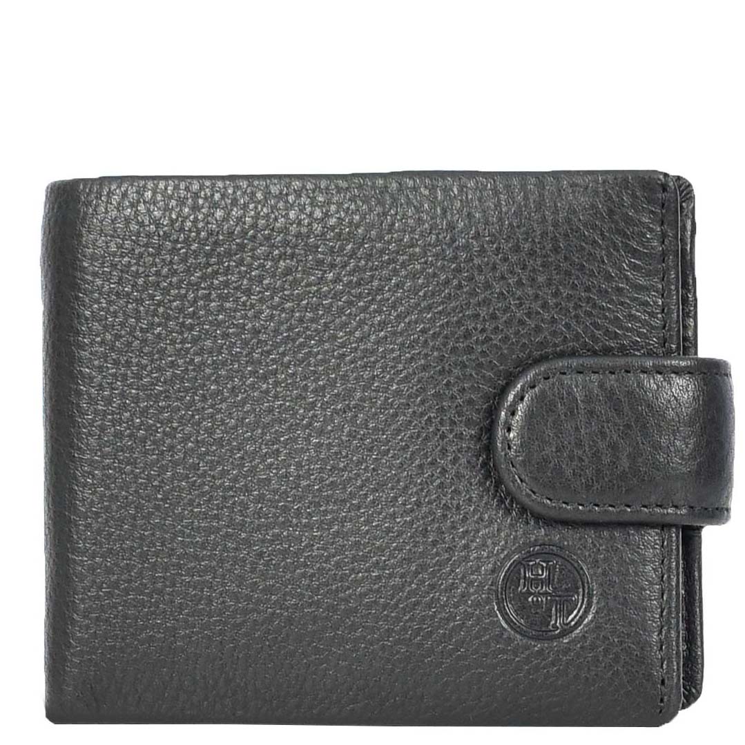 Mens Real Leather Mid Size Bifold Wallet Multi-Pockets Coins Cards Notes Style Tempe Black-2