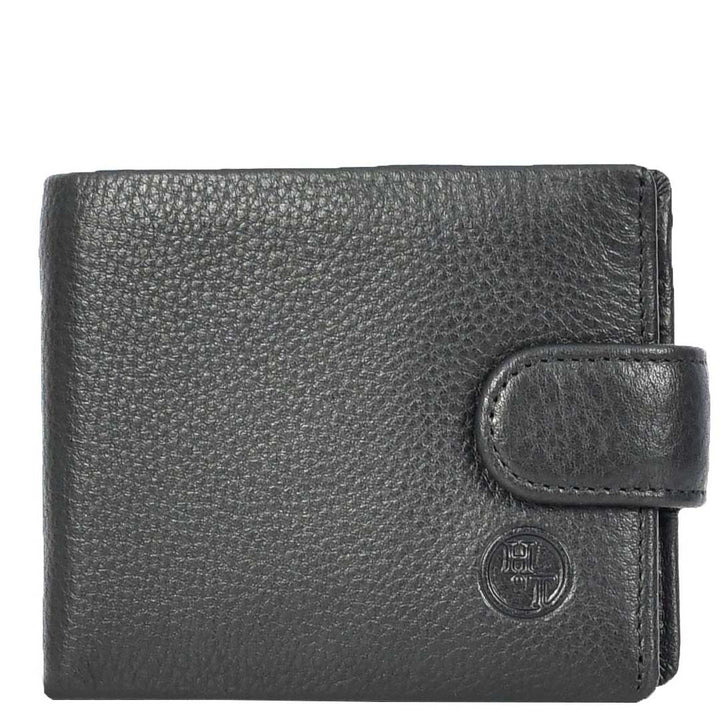 Mens Real Leather Mid Size Bifold Wallet Multi-Pockets Coins Cards Notes Style Tempe Black-2