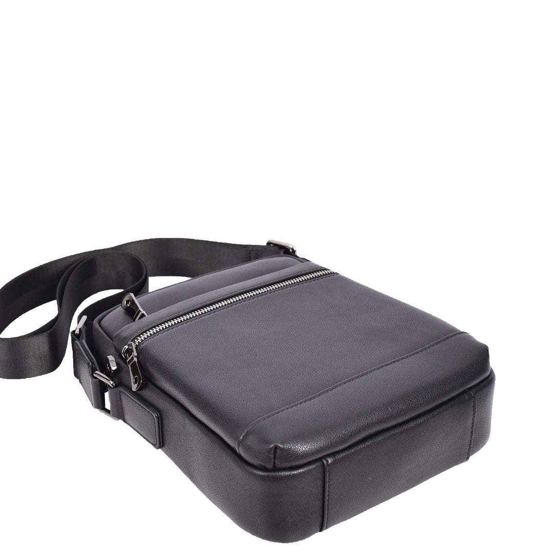 Mens Leather Cross Body Messenger Bag Justin Black| House of Leather