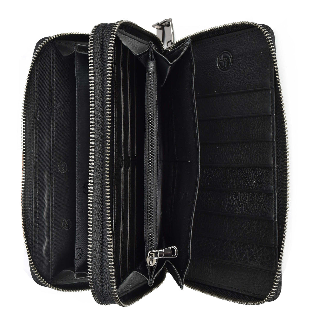 Womens Real Leather Clutch Purse Large Multi Slots Coins Cards Notes Wallet Pavia Black-5