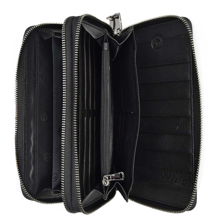 Womens Real Leather Clutch Purse Large Multi Slots Coins Cards Notes Wallet Pavia Black-5