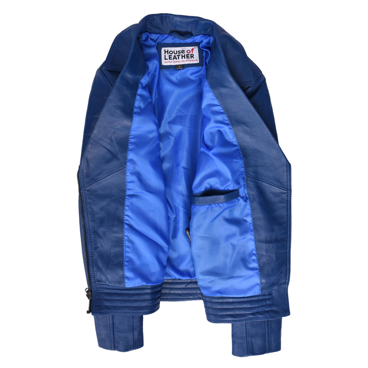 Womens Real Leather Biker Jacket Cross Zip Style Pam Blue-7