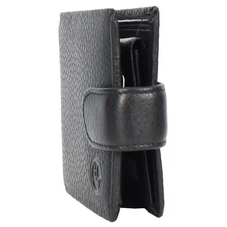 Mens Real Leather Bifold Wallet Banknotes ID Window Card Holder Cairn Black