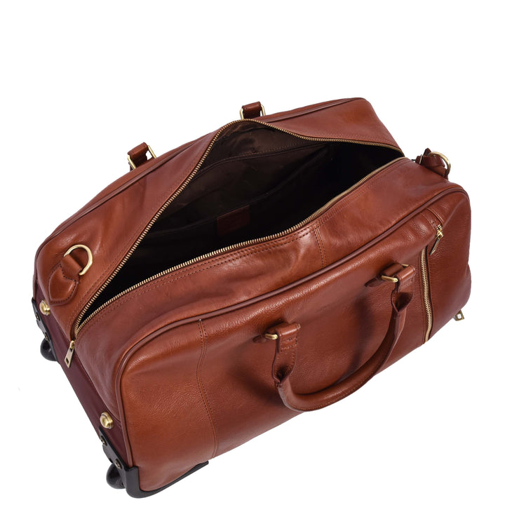 Genuine Leather Wheeled Holdall Duffel Weekend Overnight Bag Whitby Tan-7