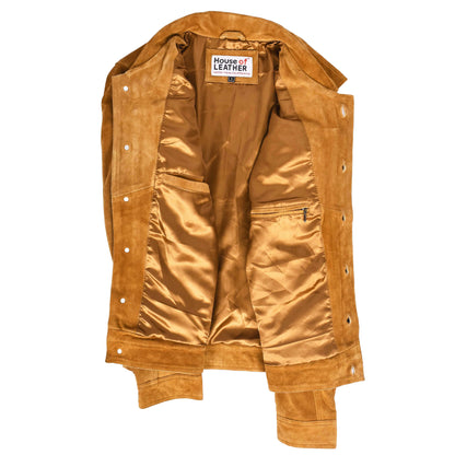 Mens Real Suede Trucker Jacket Lee Rider Style Timmy Tan-7