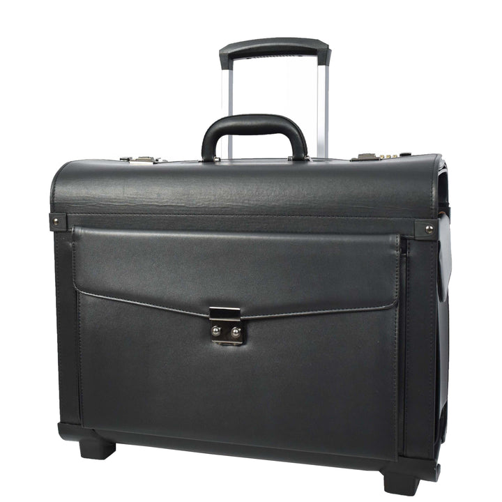 Pilot Case 2 Wheeled Faux Leather Lightweight Business Cabin Travel Bag Toulon Black