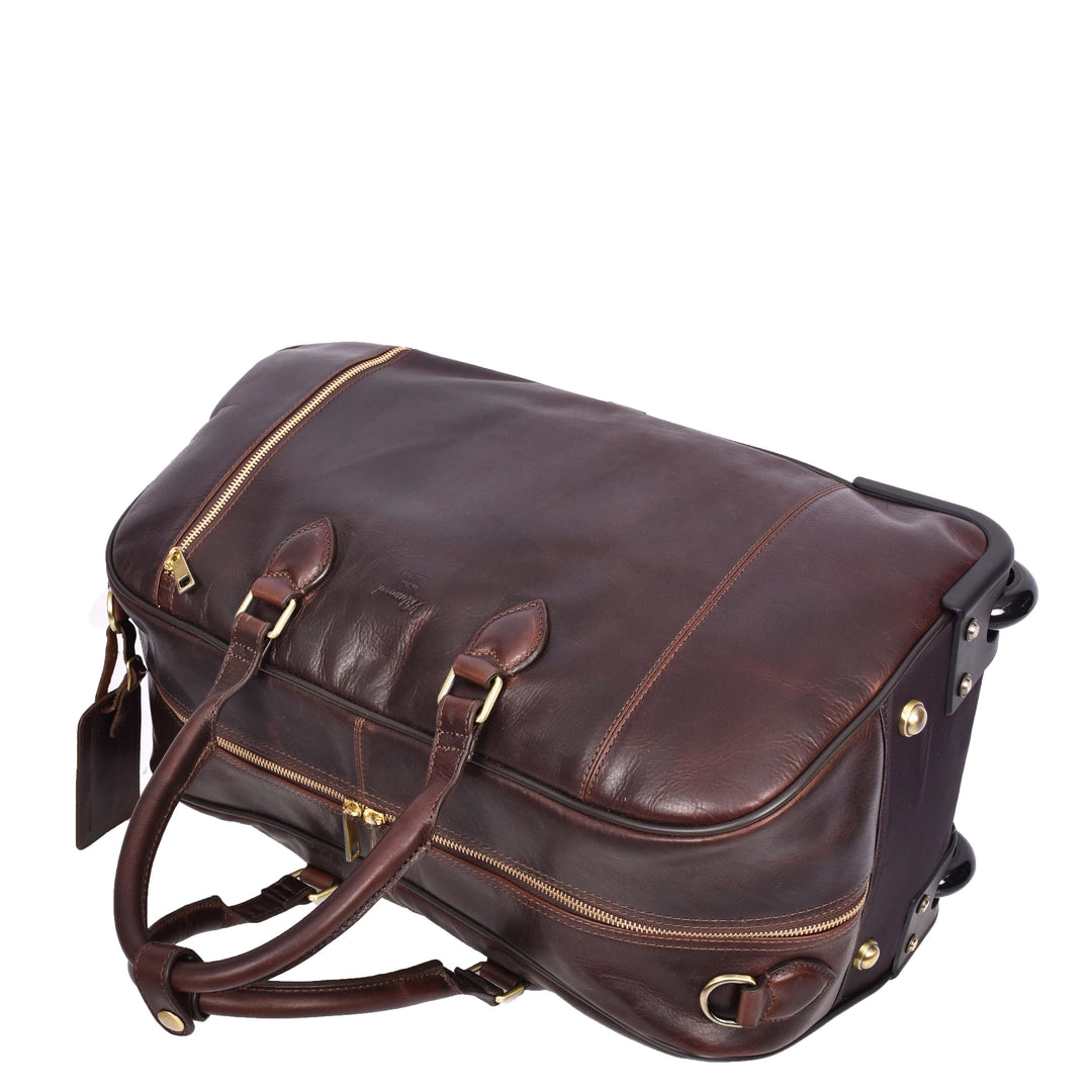 Genuine Leather Wheeled Holdall Duffel Weekend Overnight Bag Whitby Brown-8