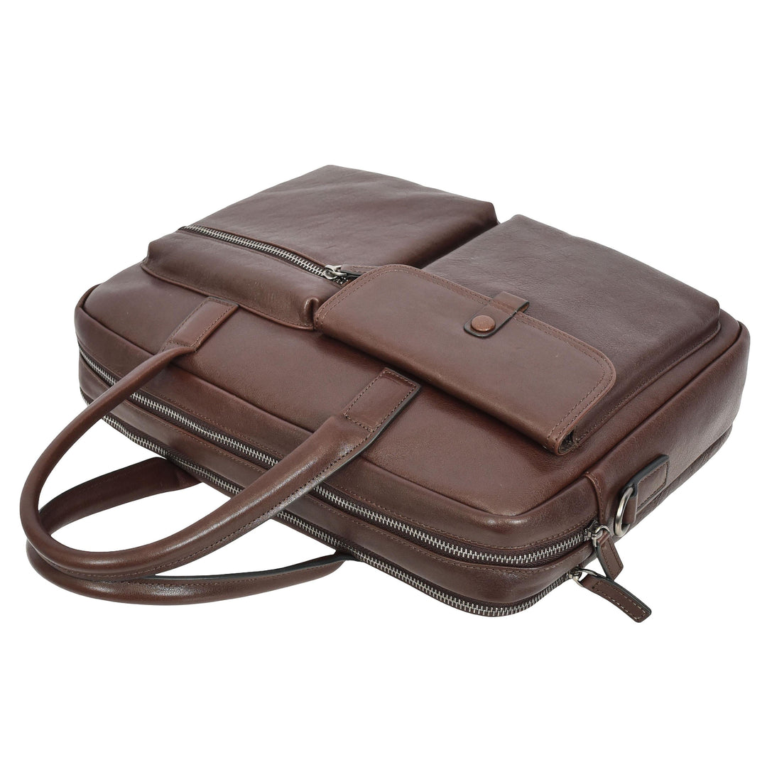 Mens Premium Leather Briefcase With Laptop Compartment Business Office Use Bag Felix Brown