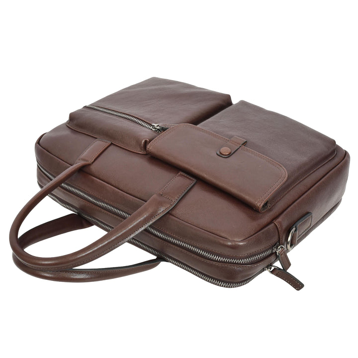 Mens Premium Leather Briefcase With Laptop Compartment Business Office Use Bag Felix Brown