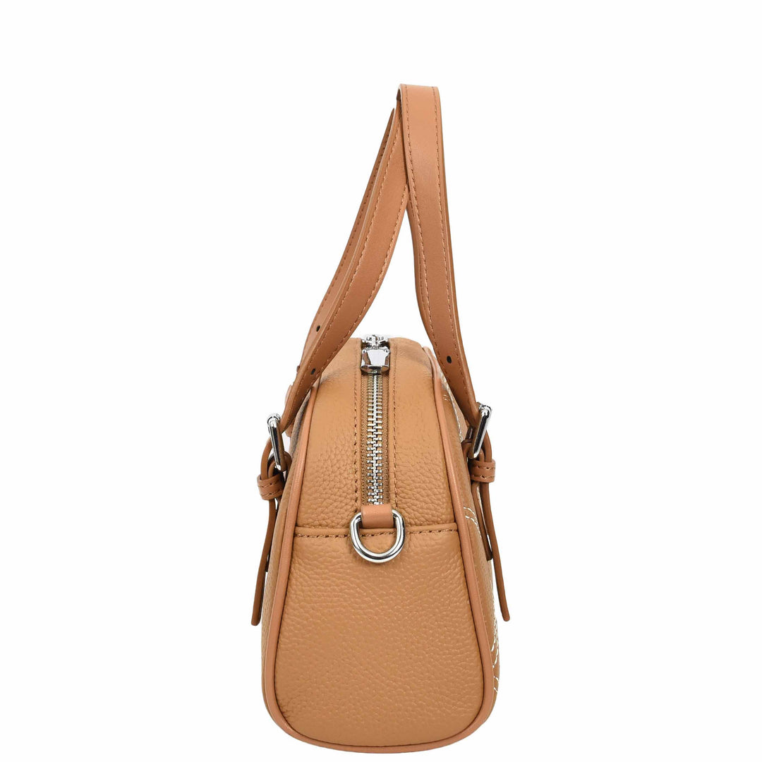 Women's Leather Satchel Handbag Quilted Stitch Design Anya Tan 4