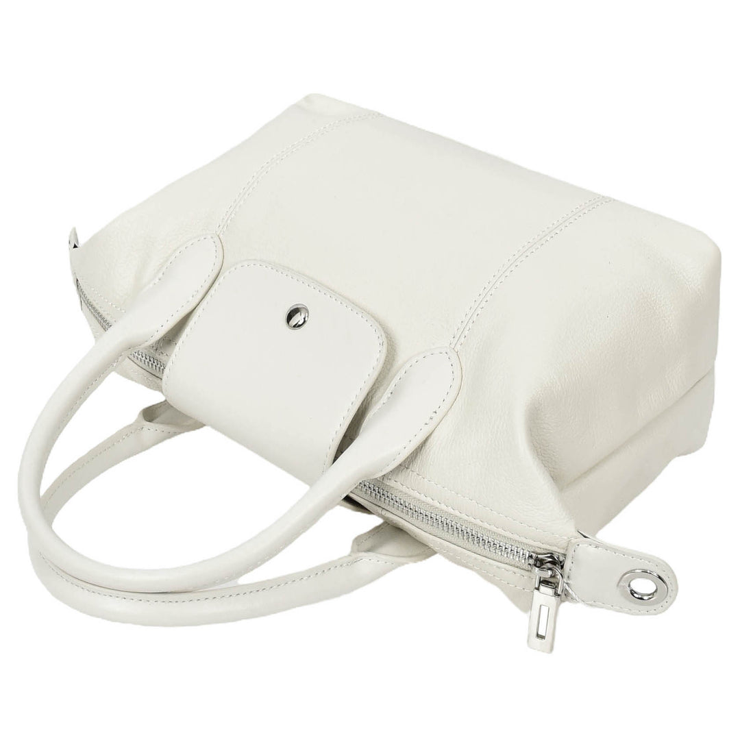 Womens Real Leather Handbag Small Top-Handle Tote Style Quinn White