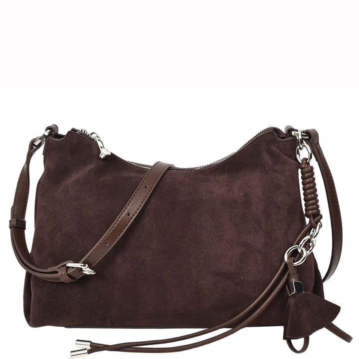 Women's Real Suede Hobo Shoulder Bag Side Tassel Solana Brown 7