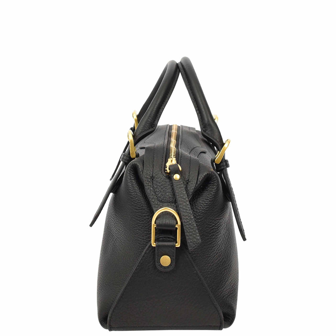 Women's Leather Satchel Handbag Top Handle Crossbody Purse Freya Black 5