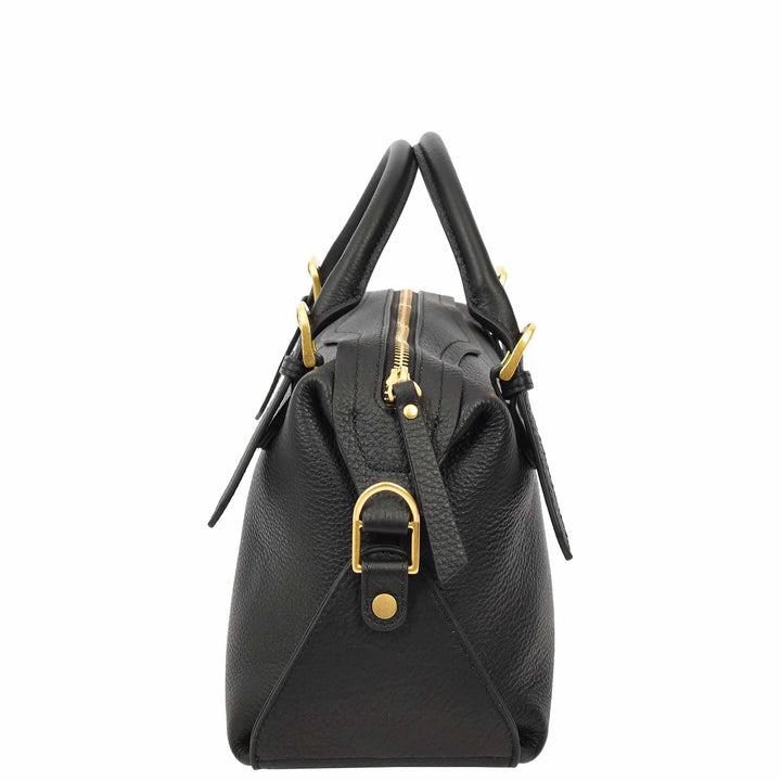 Women's Leather Satchel Handbag Top Handle Crossbody Purse Freya Black 5
