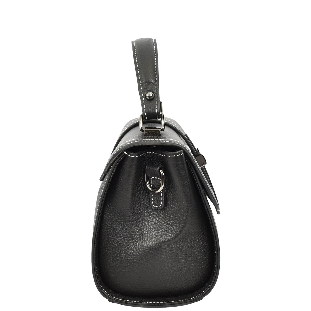Womens Leather Shoulder Handbag Top Handle Crossbody Bag Polly Black 4