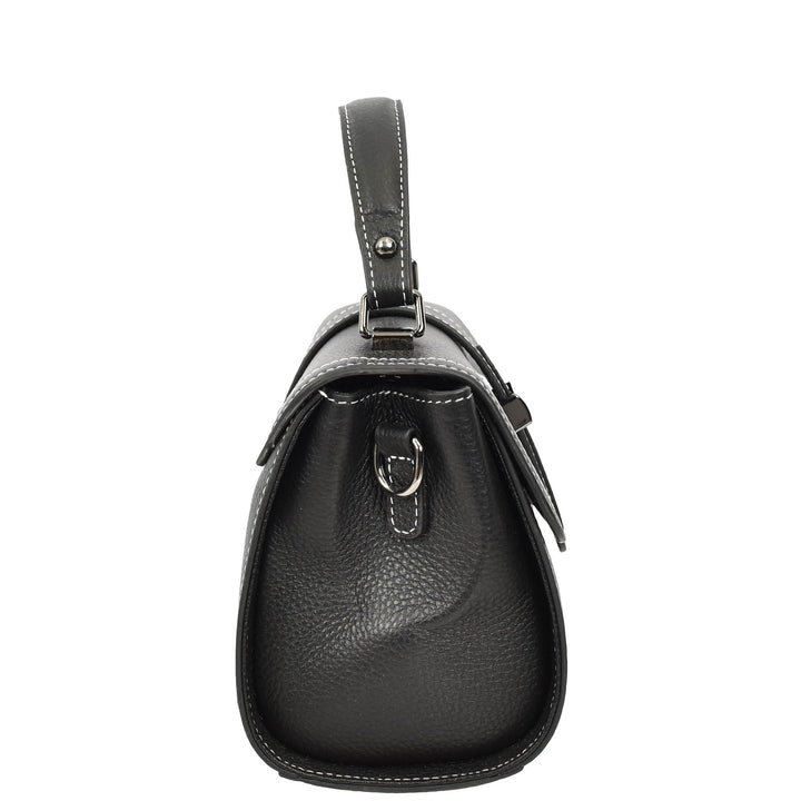 Womens Leather Shoulder Handbag Top Handle Crossbody Bag Polly Black 4