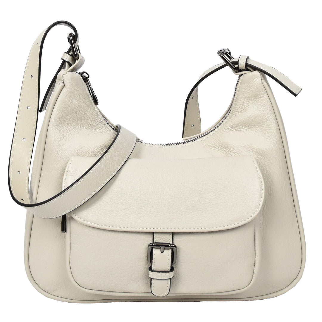 Womens Classic Genuine Leather Shoulder Bag Liora White 7