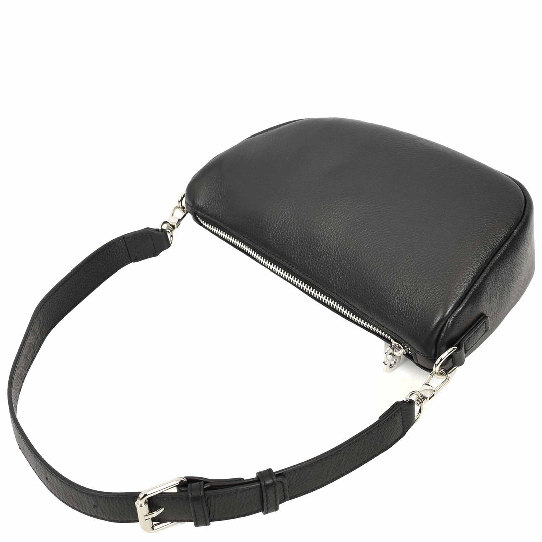 Women's Real Leather Crossbody Bag Half-Moon Style Agnes Black 7