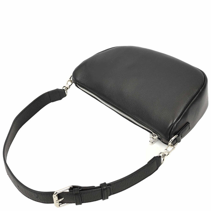 Women's Real Leather Crossbody Bag Half-Moon Style Agnes Black 7