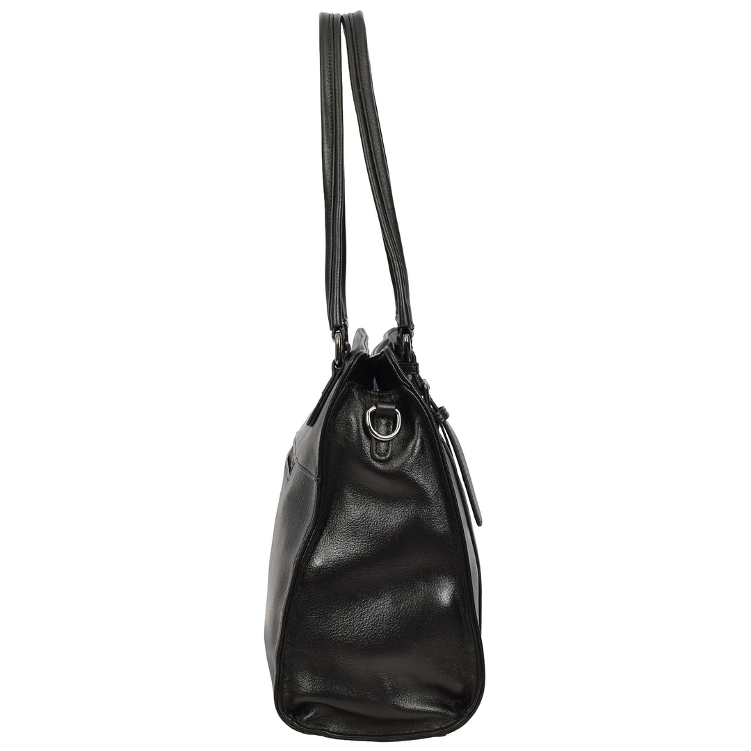 Women's Real Leather Shoulder Bag Classic 2-in-1 Adjustable Strap Timeless Design Hilda Black