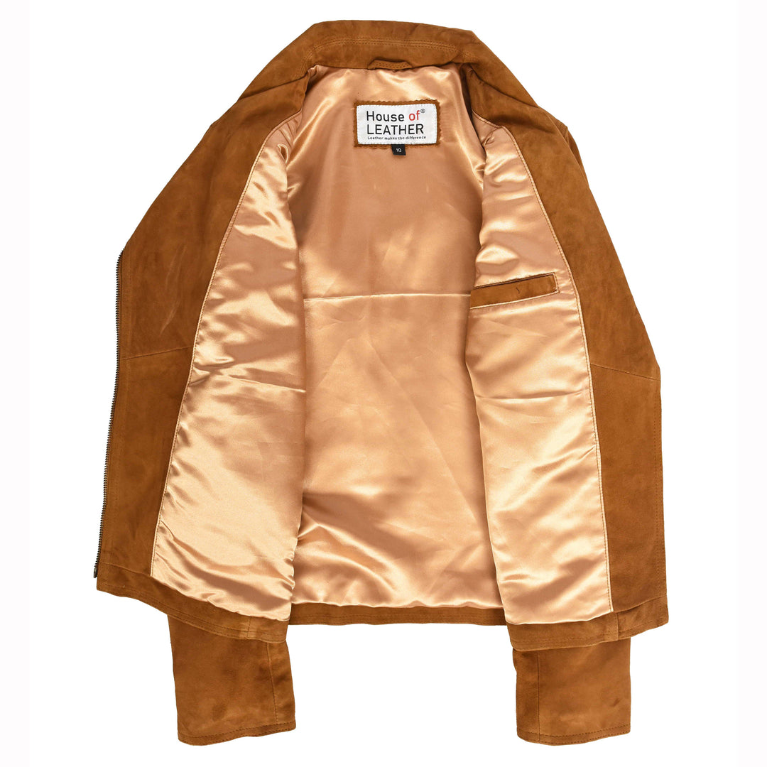 Women's Genuine Goat Suede Biker Jacket Lola Cognac 7