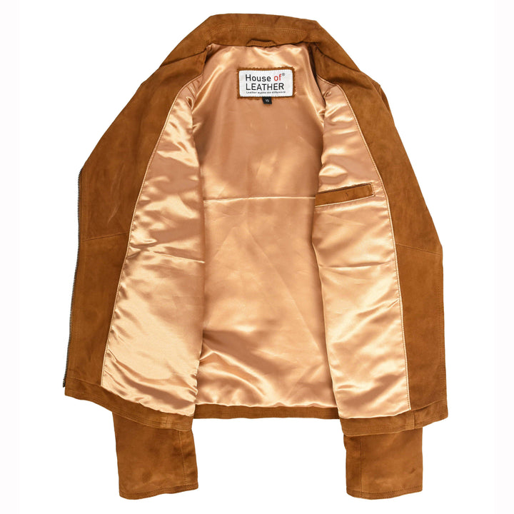 Women's Genuine Goat Suede Biker Jacket Lola Cognac 7