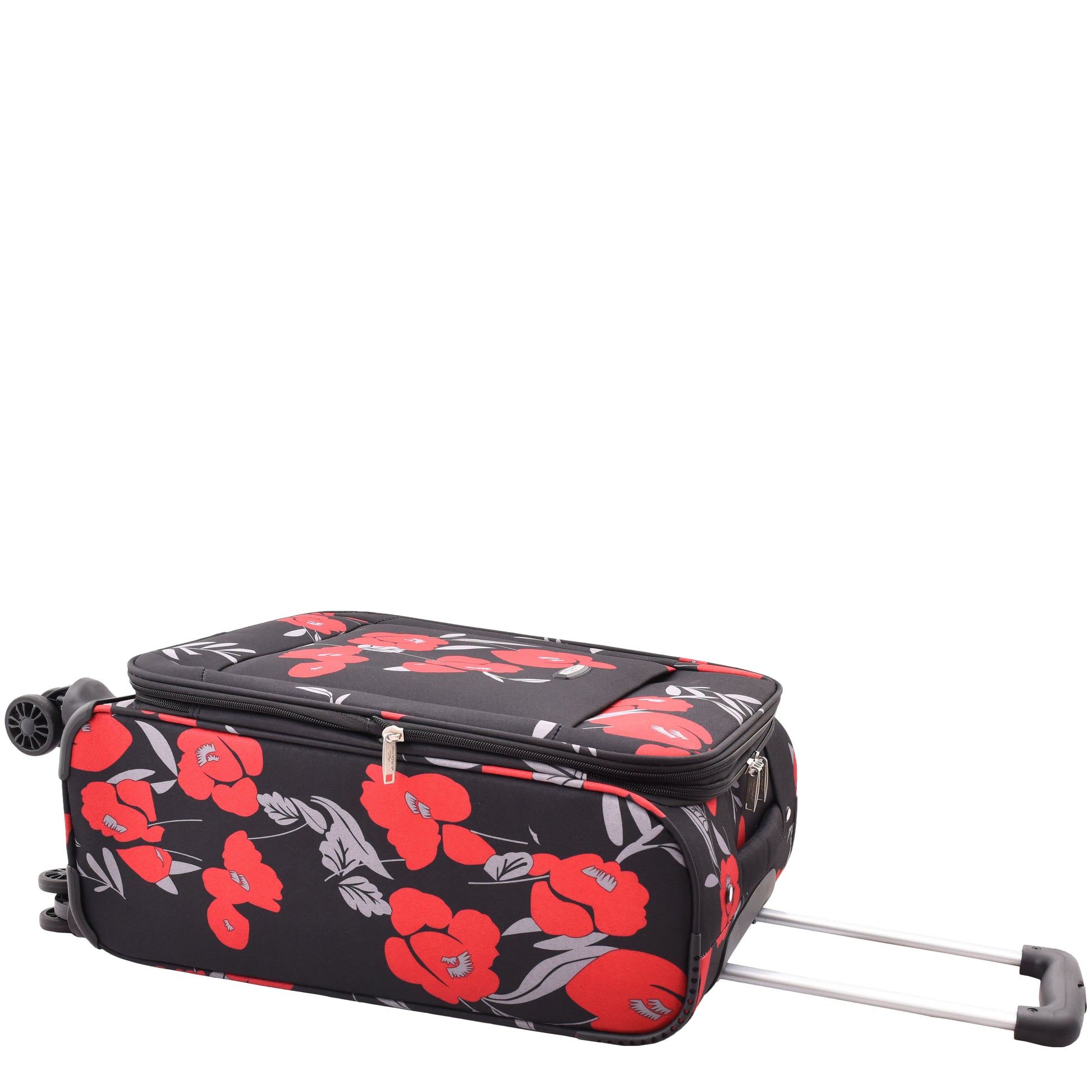 Expandable Four Wheel Flower Print Soft Shell Suitcases Black 6