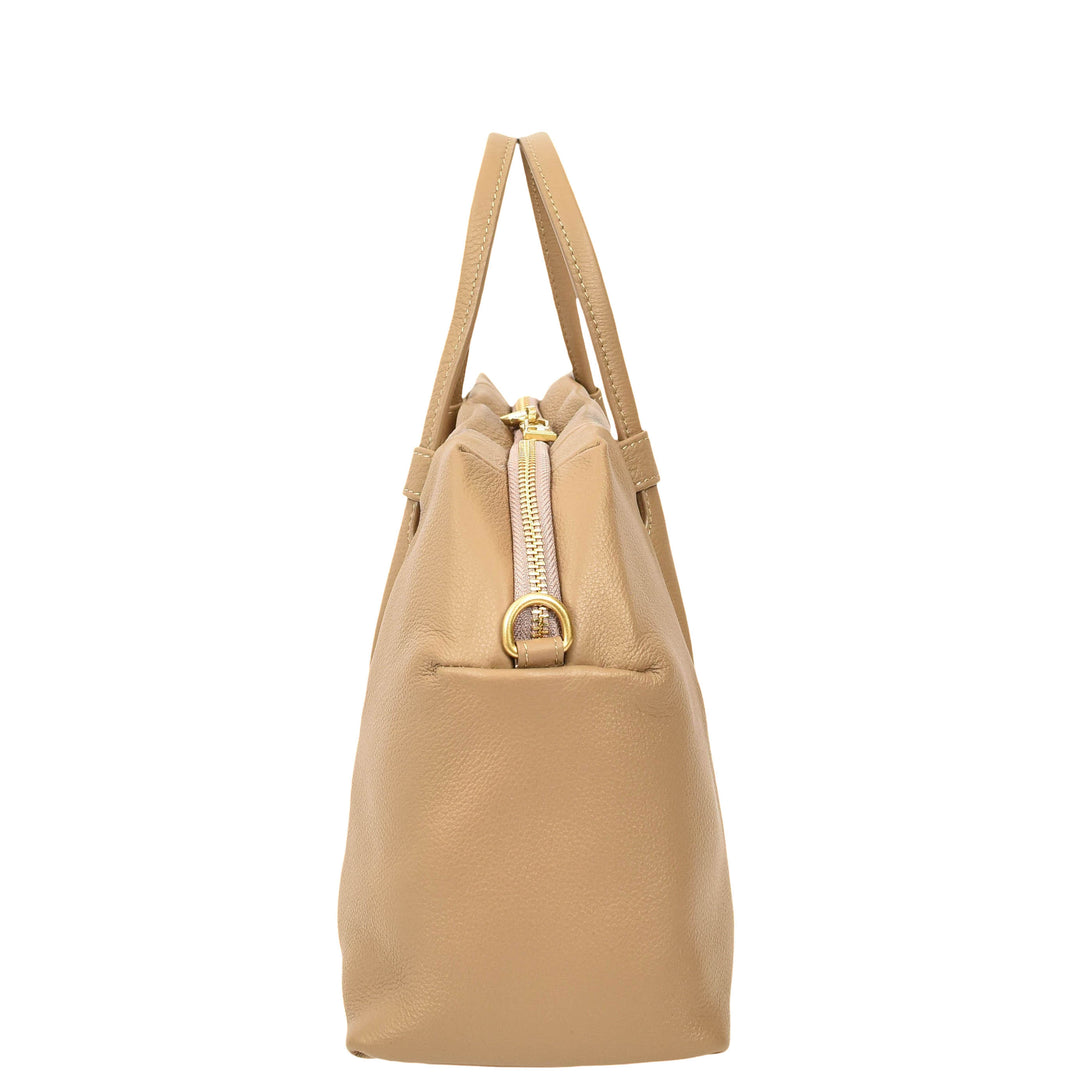 Women's Leather Satchel Handbag Large Tote Katy Caramel 5