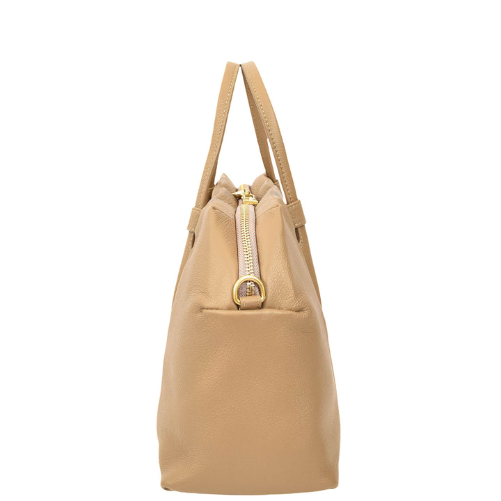Women's Leather Satchel Handbag Large Tote Katy Caramel 5