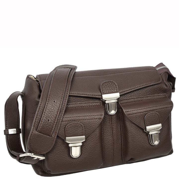 Women's Real Leather Satchel Shoulder Bag Adjustable Strap Renee Brown 7