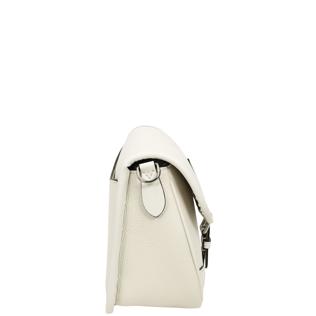Women's Leather Classic Shoulder Bag Casual Style with Multiple Straps Capri White