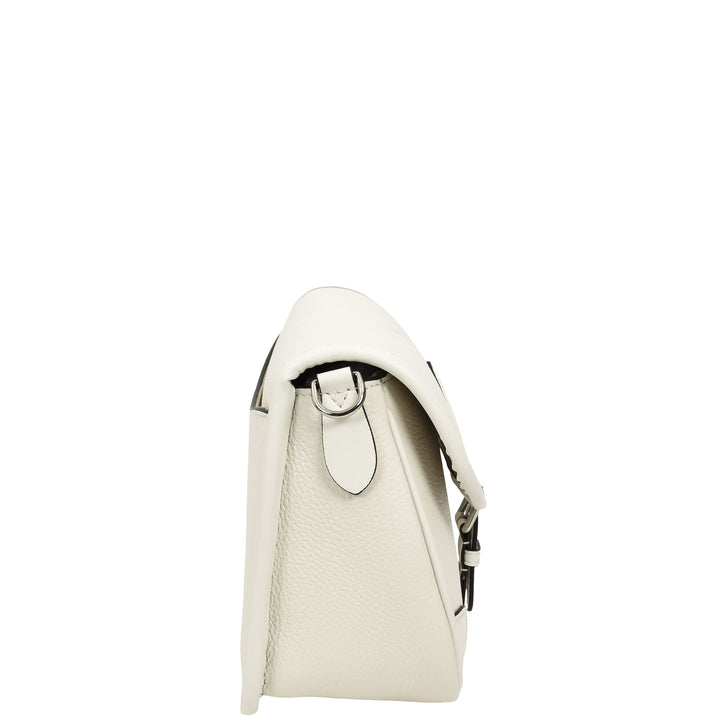 Women's Leather Classic Shoulder Bag Casual Style with Multiple Straps Capri White
