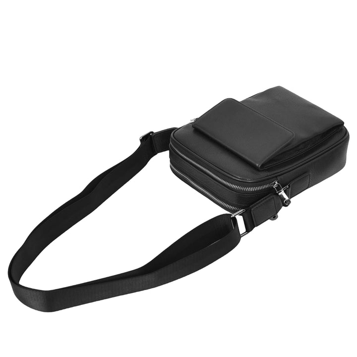 Mens Real Leather Cross Body bag Medium Multi-Pocket Travel Organiser Pouch Rovigo Black