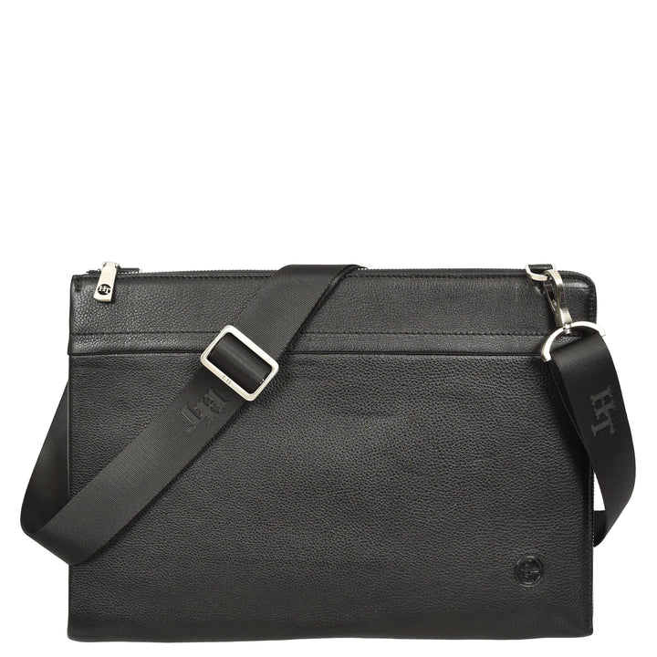 Real Leather Zip Around Folio Bag Underarm Documents Tablet Organiser Kylo Black