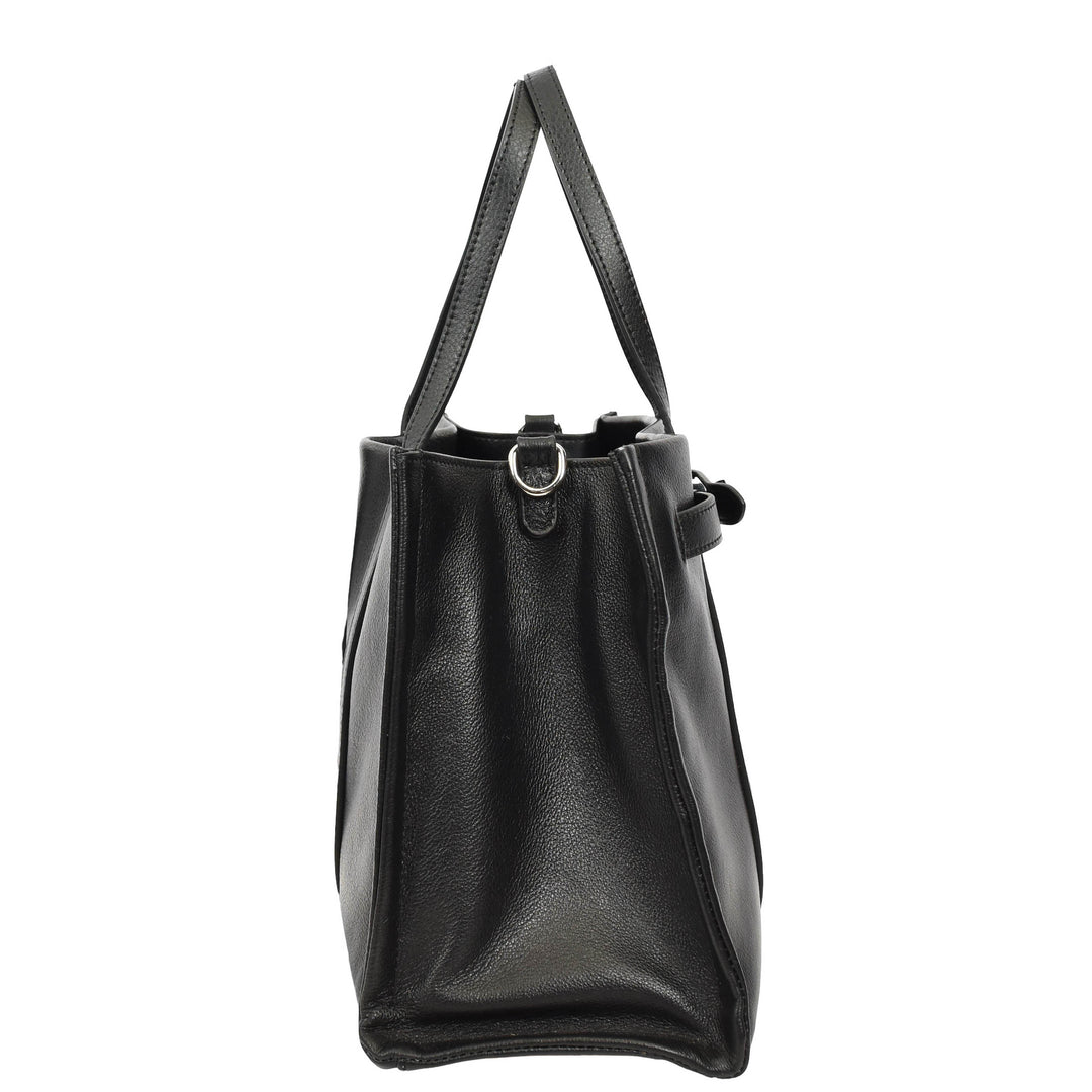 Women's Real Leather Handbag Detachable Strap Shoulder Bag Raven Black 4