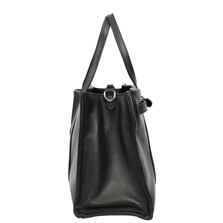 Women's Real Leather Handbag Detachable Strap Shoulder Bag Raven Black 4