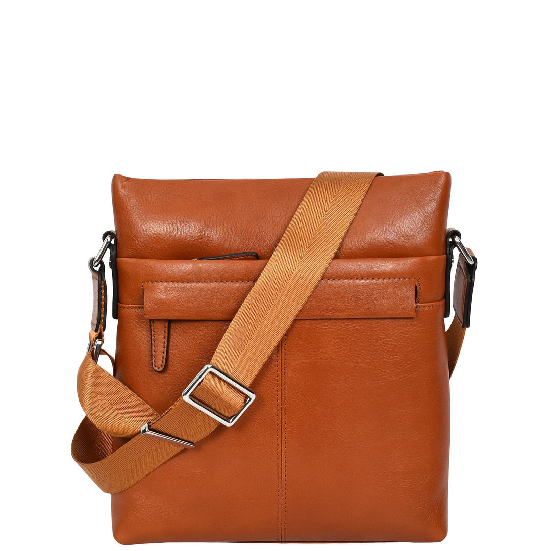 Mens Real Leather Cross body Bag Messenger Shoulder Flight Bag Classic Design Zion Tan