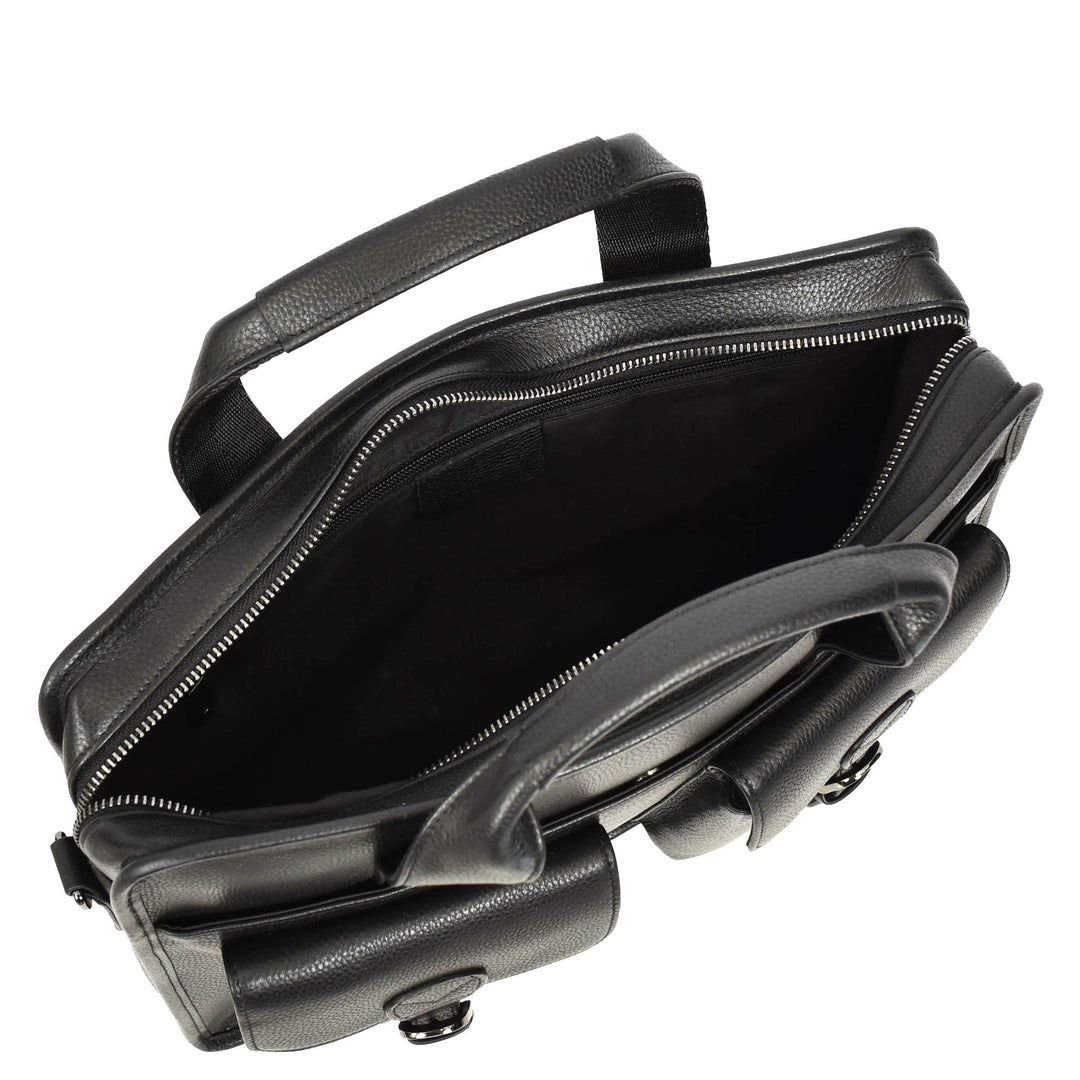 Men's Leather Briefcase Business Work Bag office Messenger Thorne Black 7