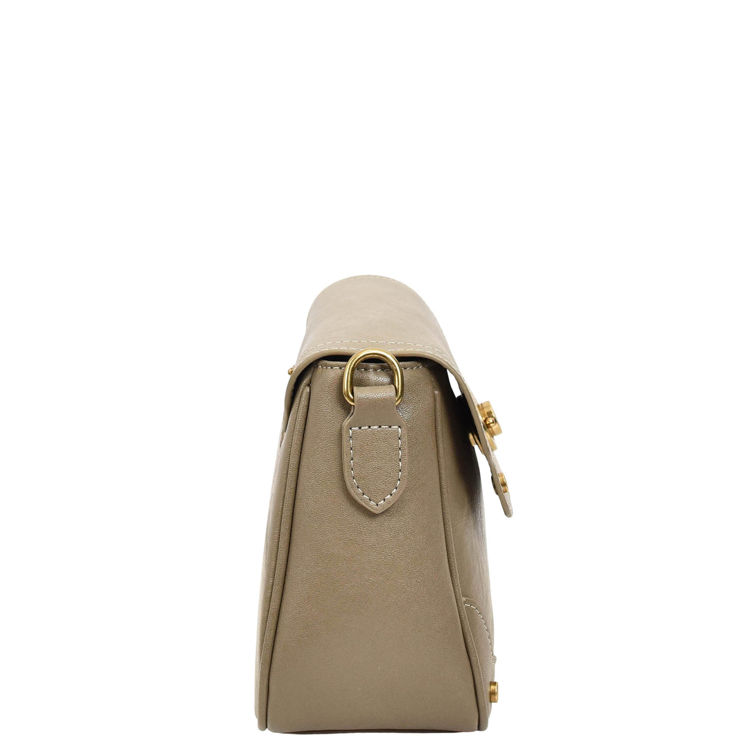 Women's Leather Crossbody Handbag Flap over Turn Lock Bag Beverly Grey 4