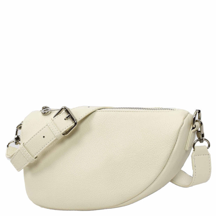 Women's Real Leather Crossbody Bag Half-Moon Style Agnes White 4