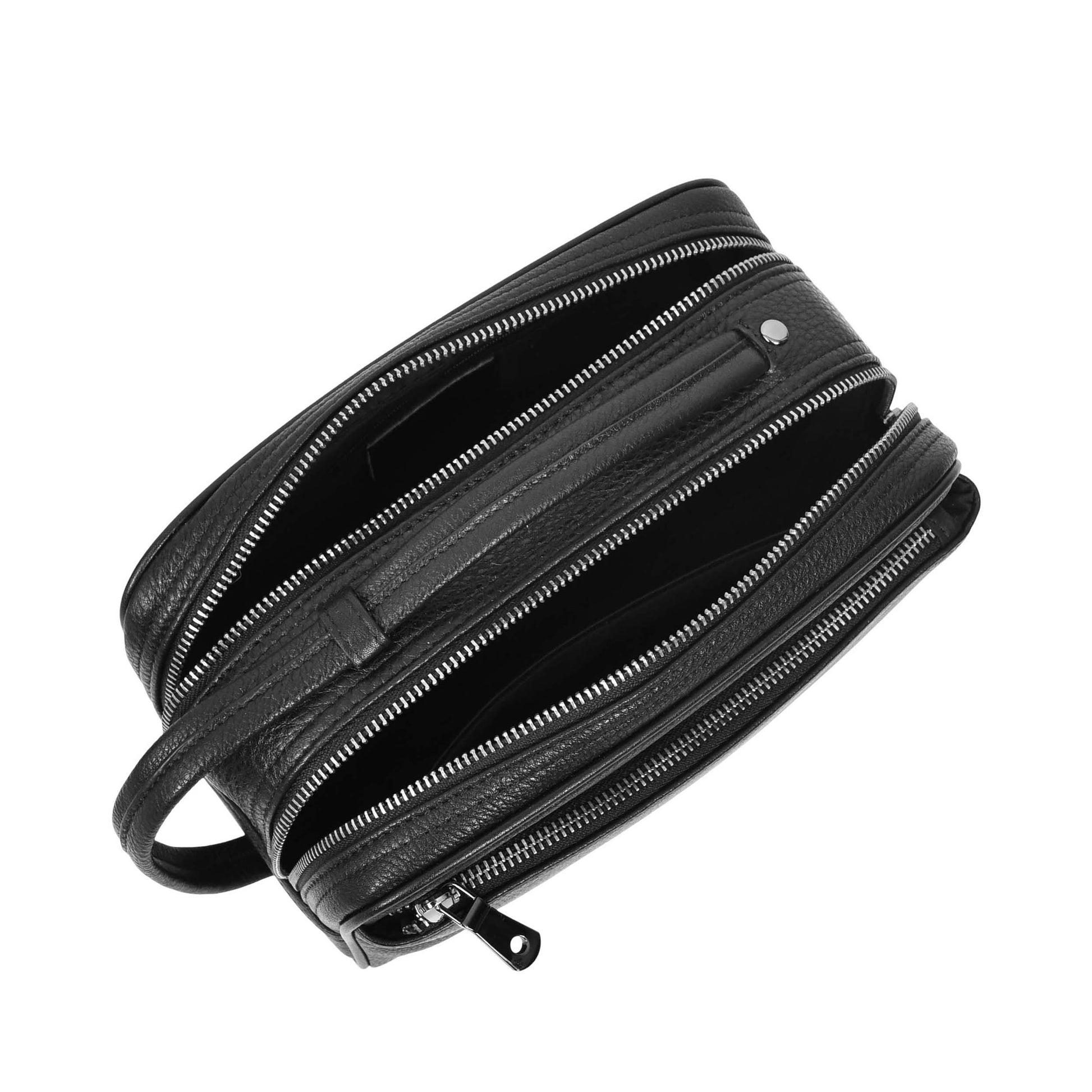 Real Leather Toiletry Wash Bag Alexander Black 6