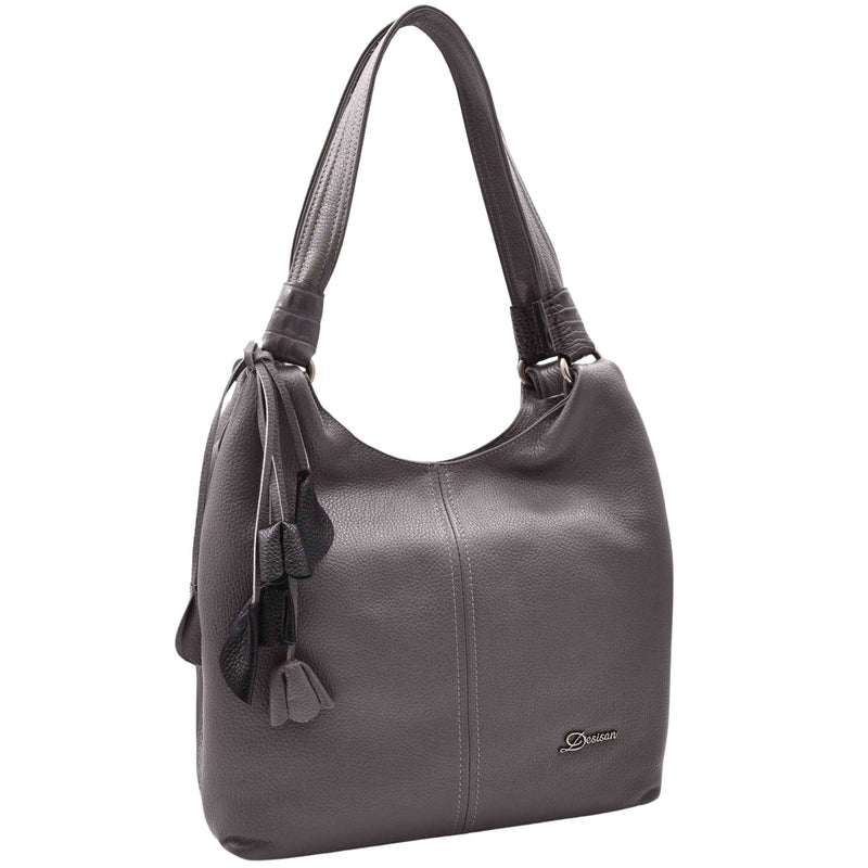Womens Leather Shoulder Zip Opening Large Hobo Bag Kimberly Grey 7