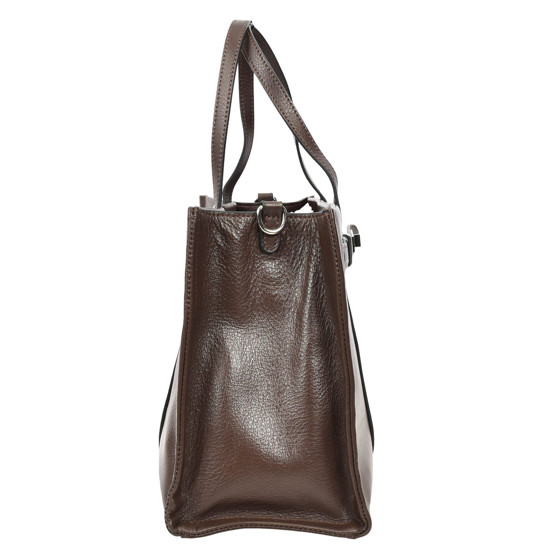 Women's Real Leather Handbag Detachable Strap Shoulder Bag Raven Coffee 5