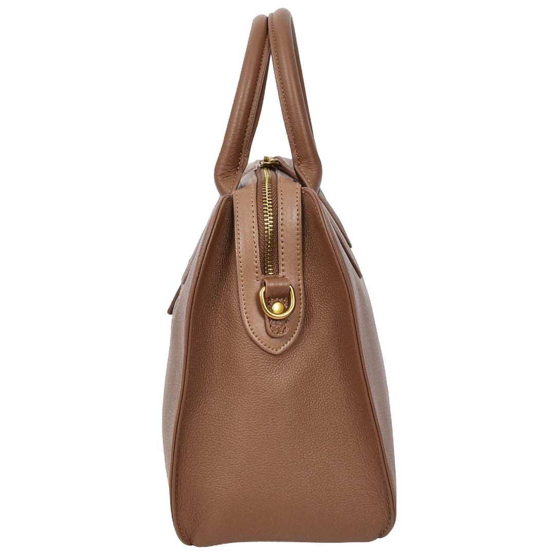 Womens Real Leather Handbag Classic Organiser Top-Handle Style Meadow Brown-4