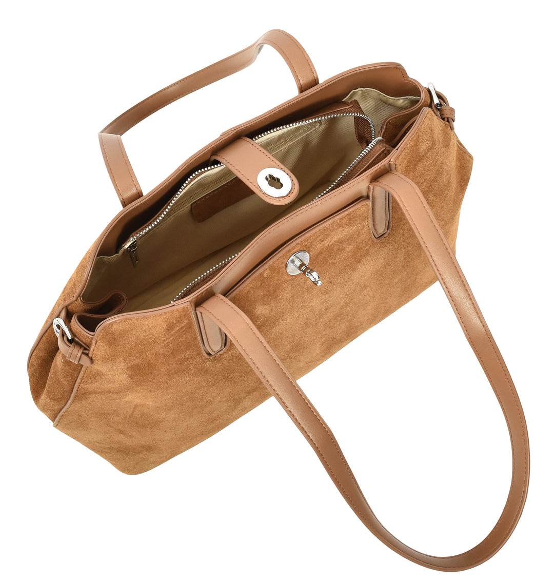 Womens Suede Tote Bag Elegant Shoulder Handbag Ilara Tan 7