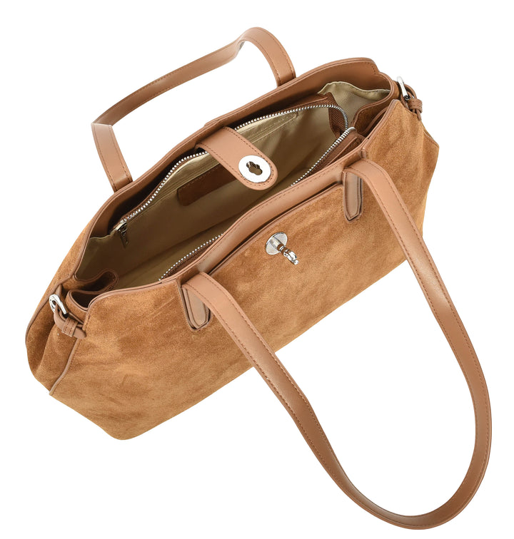 Womens Suede Tote Bag Elegant Shoulder Handbag Ilara Tan 7