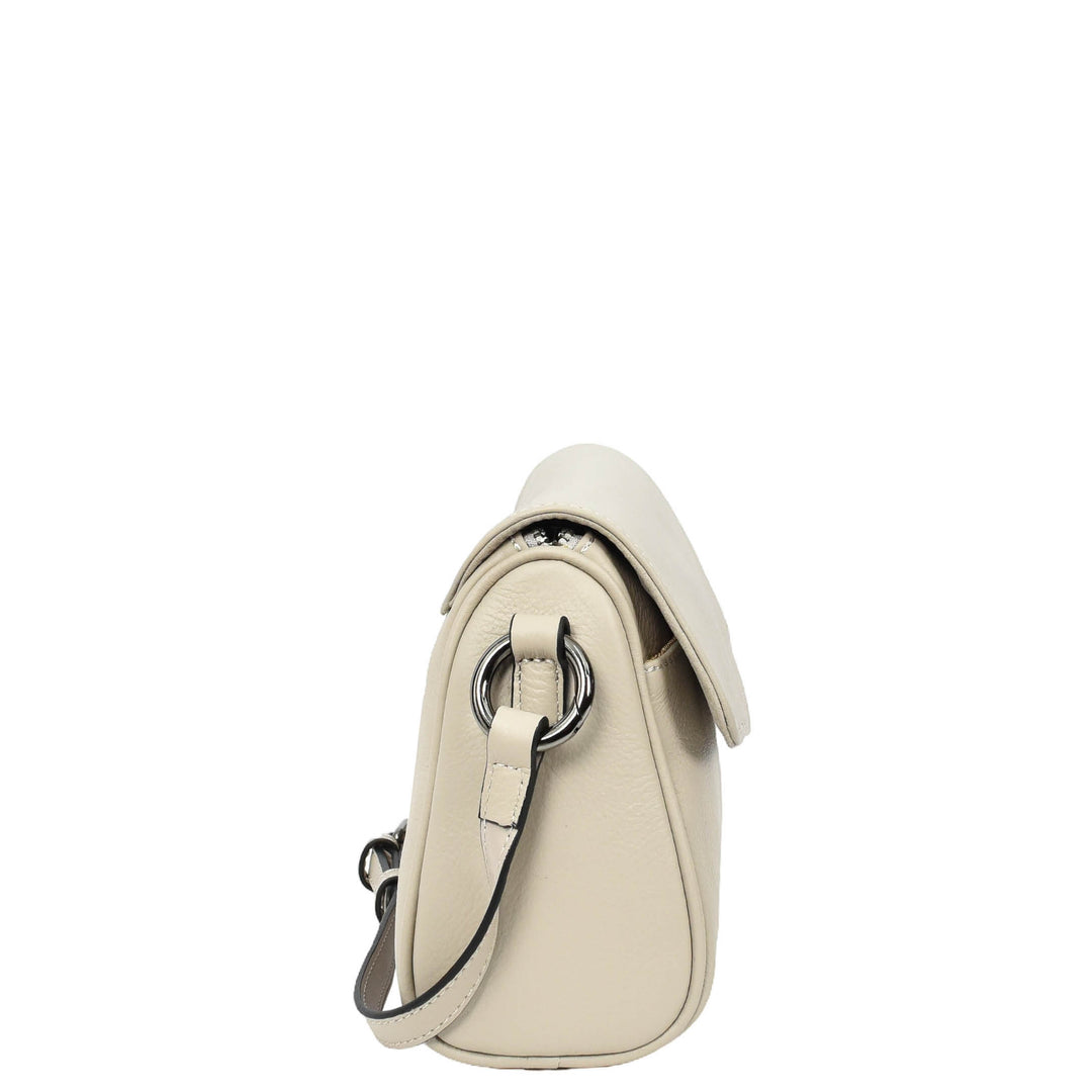 Womens Real Leather Cross Body Bag Small Organiser Classic Style Colette Off White-4