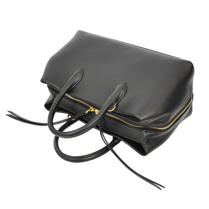 Women's Leather Structured Tote Handbag Detachable Strap Ingrid Black 7