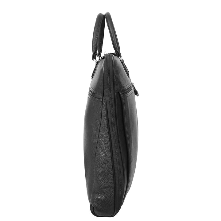 Genuine Leather Slim Suit Carrier Dress Garment Travel Bag Lared Black-4